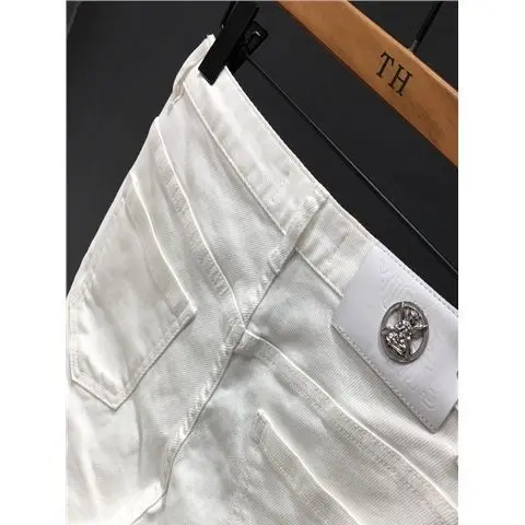 الأبيض الدنيم السراويل الرجال العلامة التجارية العصرية الراقية حك سليم المناسب مطاطا مستقيم خمس نقاط السراويل الصيف الكورية رجل الملابس