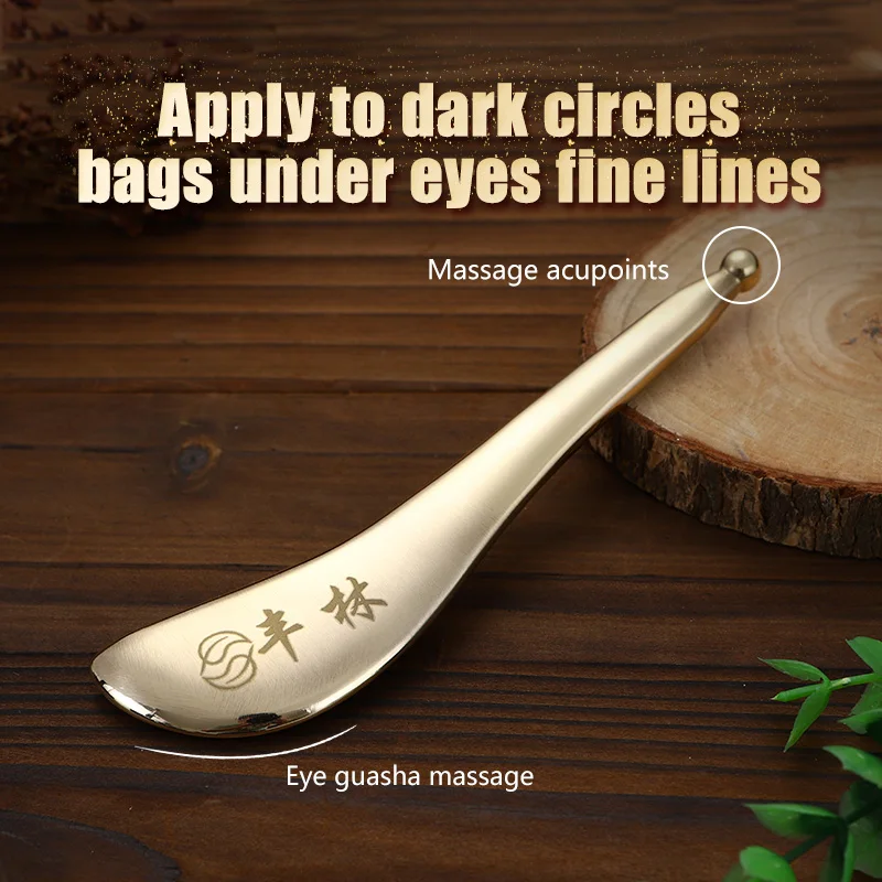 Pure brass scraping facial massager dark circles eye bags beauty acupoint massage stick metal scraping