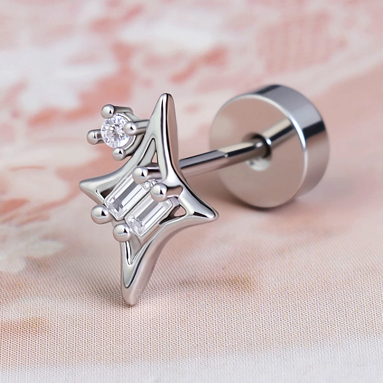 1PC 20G Hypoallergenic Tiny Stainless Steel Star CZ Flat Back Cartilage Earrings For  Women Tragus Helix Conch Piercing Jewelry