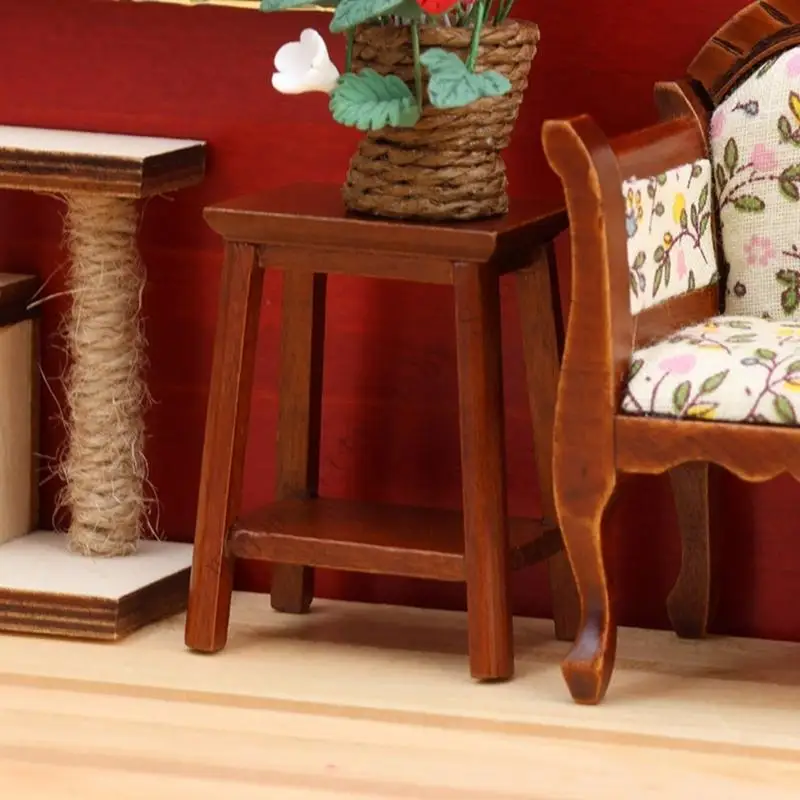 كرسي خشبي واقعي لطيف من XXFE مصنوع من خشب زكا لبيت الدمية 1:12