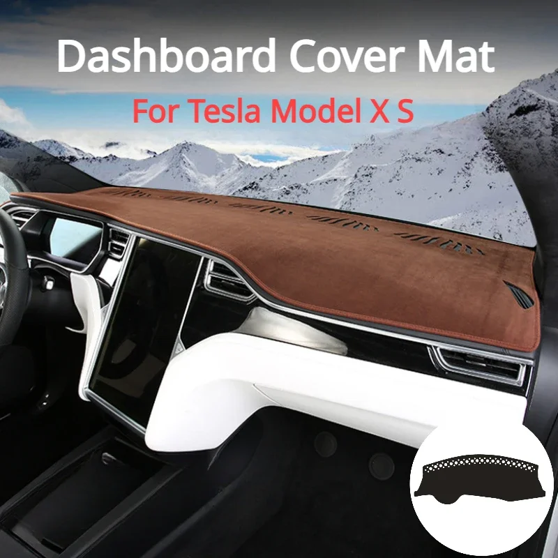 For Tesla Model X S Dashboard Cover Mat Light Proof Sunshade Mats Flannel Flocking Sun Protective Pad Car Interior Accessories