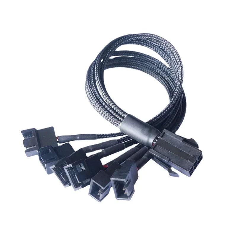 6 Pin PCI-E to 6 x 4Pin PC Case Fan Sleeved Cable 3/4Pin to 6Pin Computer Cooler Cooling Fan Splitter Y Power Cable