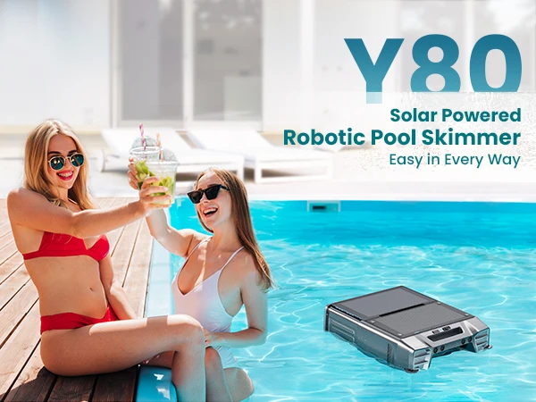 Y80 Solar Robotic Pool Cleaner Cordless Pool Skimmer with 24 Hours Continuous Cleaning 6L Large Debris Bag Remote Control Smart Obstacle Avoidance and Auto-Parking for Above Ground Pools