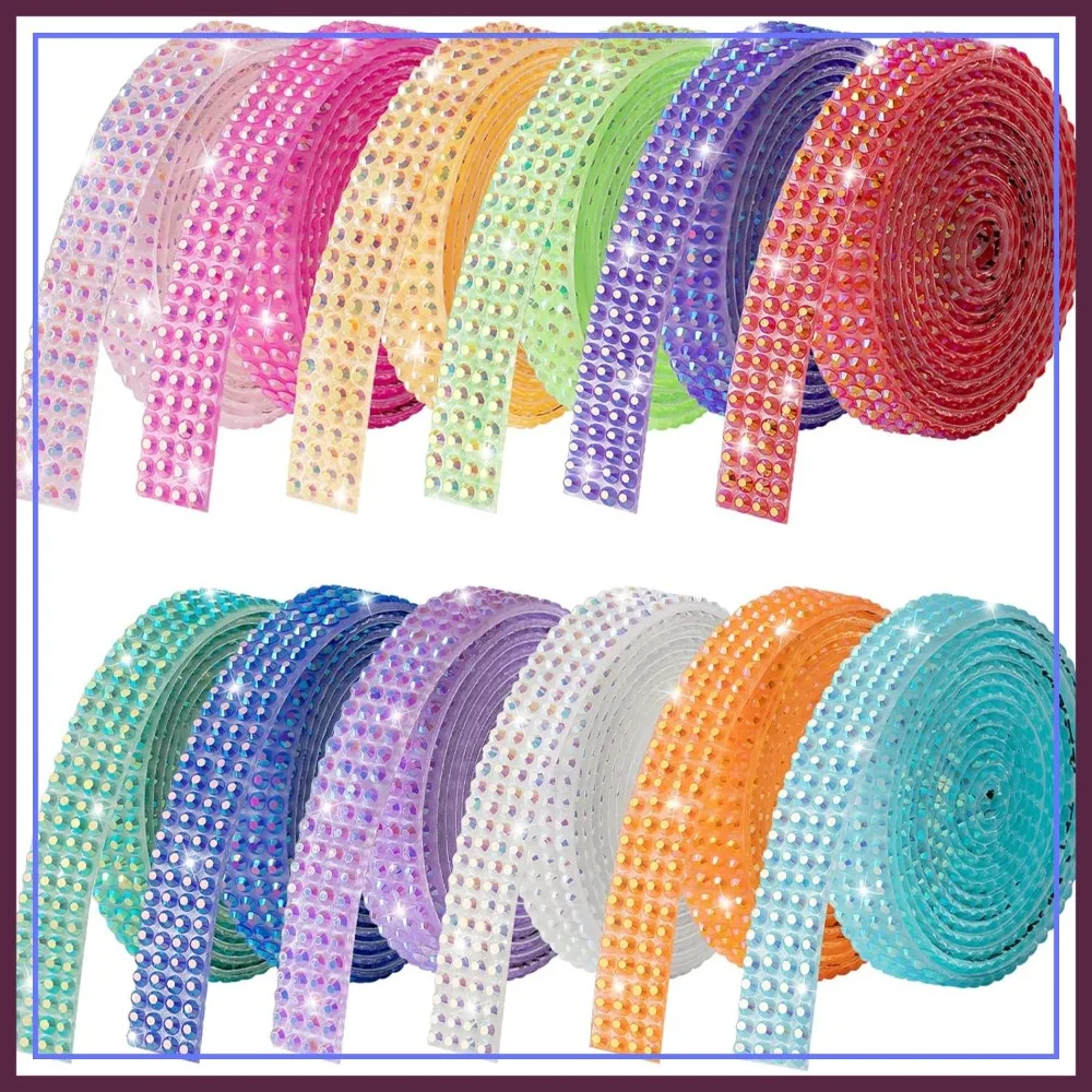 

12-Yard Rhinestone Ribbon Self Adhesive Strips, 12 Rolls Bedazzling Kit for DIY Craft, Art Decoration