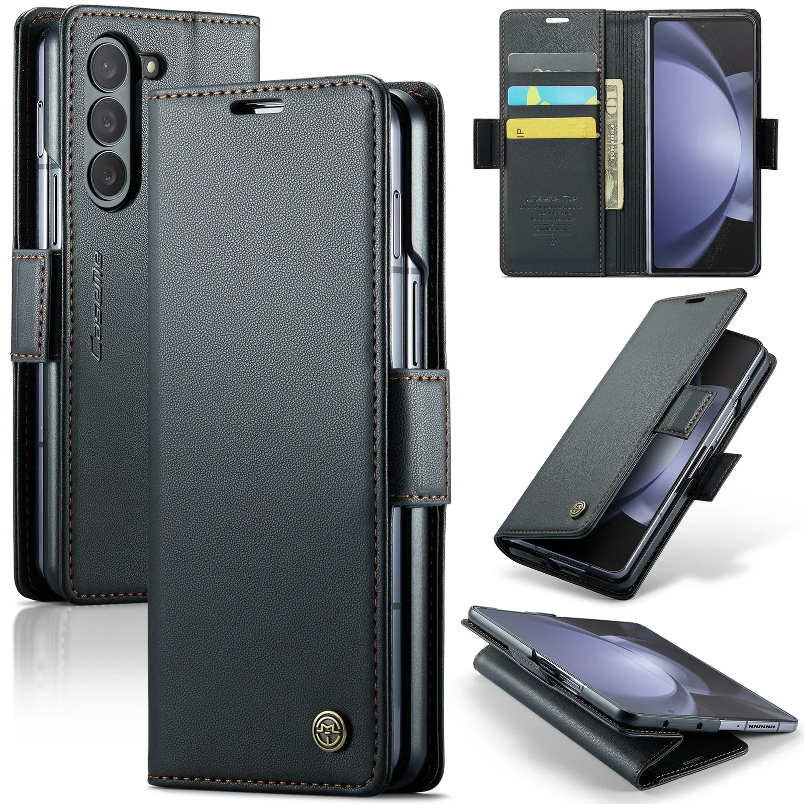 Business Style Folio Flip Leather Case for Samsung Z Fold 6 5 5G Fold5 Magnetic Kickstand Card Holder Wallet Phone Cover Funda