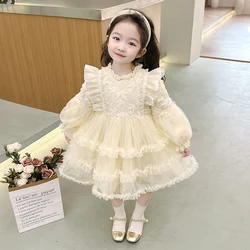 Spring Baby Girls Dress Children Clothes Floral Puffy Dresses Lace Voile Birthday Party Princess Dress 2-10 Years Kids Clothing