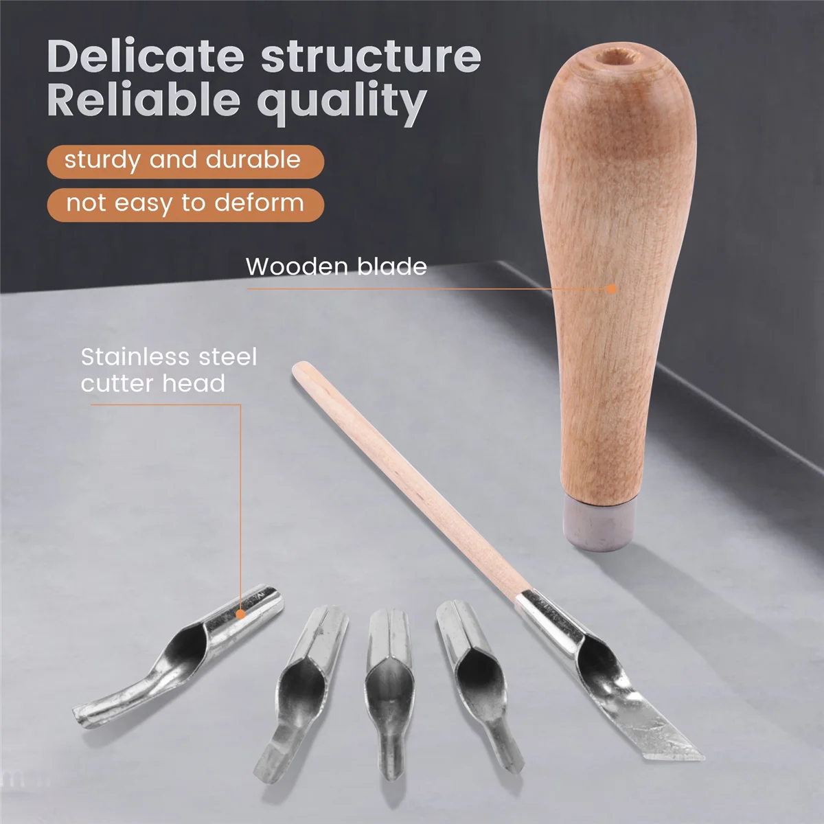 Block Cutting Rubber Stamp Carving Tools with 5 Blade Wood Handle Printmaking Carving Tools Set