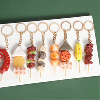 Funny Simulation BBQ Skewers Food Keychain Resin Oden Squid Corn Toys Pendant PVC Key Ring Bag Ornament Creative Children Gift