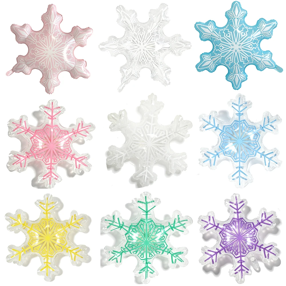 Transparente Schneeflocken-Folienballons in Rosa, Blau, Lila, Gelb, Grün und Weiß für Winter-, Weihnachts- und Geburtstagsdekorationen