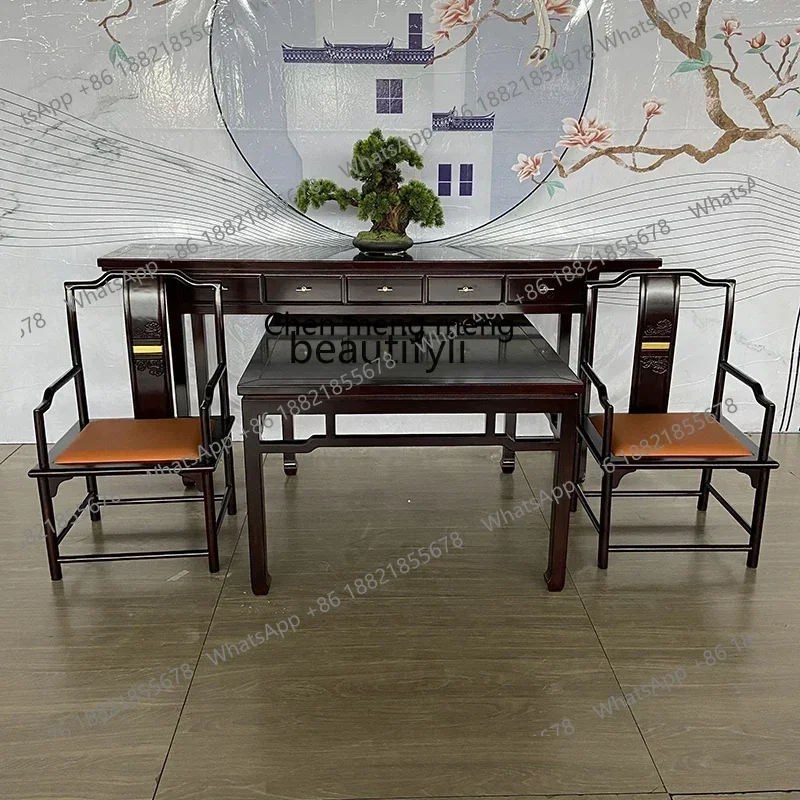 ss7486 Narrow Table Altar Rosewood Solid Wood Old-Fashioned Square Table for Eight People Combination Rural Altar Six-Piece Home