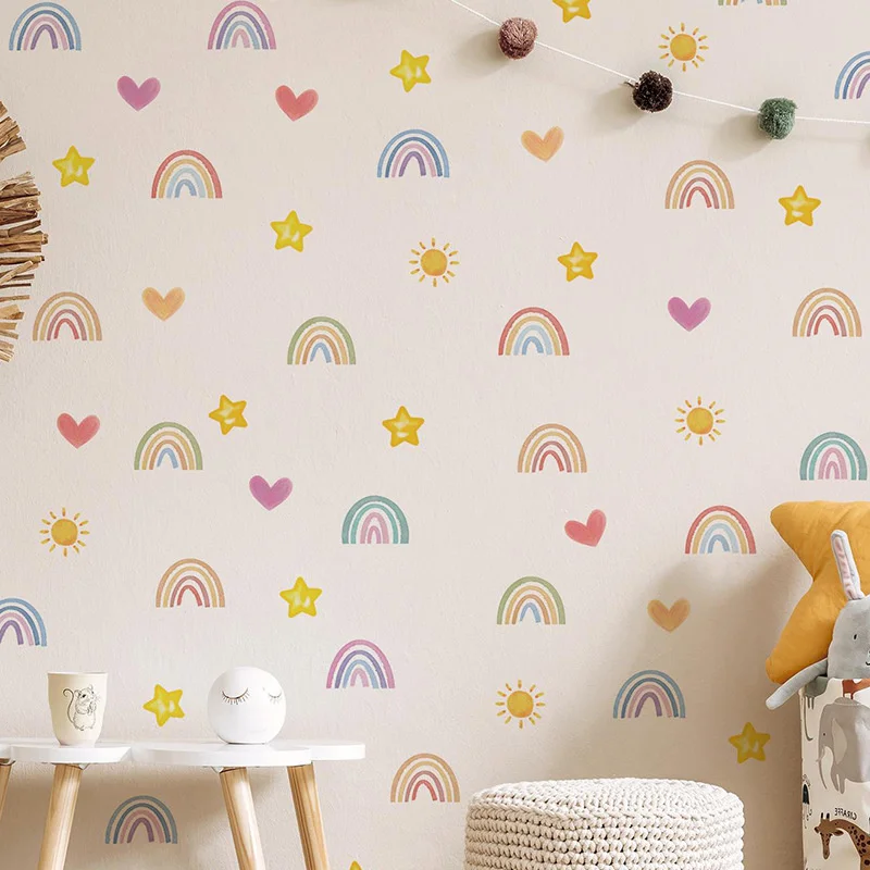 Boho Hearts Rainbow Wall Stickers For Children Baby Room Decor Nursery Wall Art Decals Vinyl Mural Nordic Girl Bedroom Decor