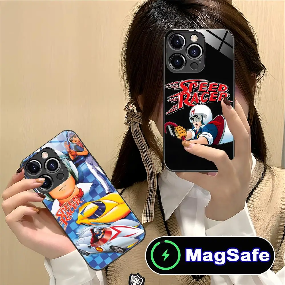 

Чехол для мобильного телефона Speed Racer для iPhone 17, 16, 15, 14, 13, 12, 11 Pro Max Plus Mini MagSafe, стеклянный цветной чехол, роскошный чехол