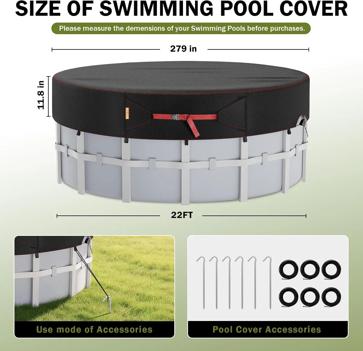 22 Ft Solar Pool Covers for Above Ground Pools, Snug Fit Round Frame Pool | Windproof with Buckles and & Tightening Ratchet