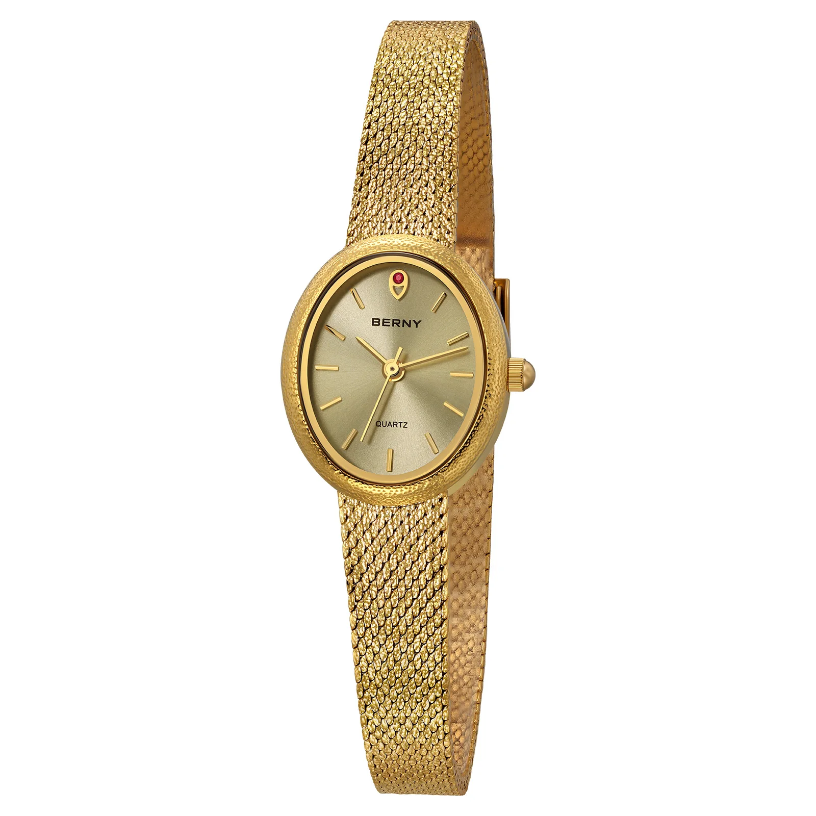 BERNY Luxury Watches for Women Fashion Golden Ladies Quartz Watch Super Lightweight Oval Case S/S Casual Dress Wristwatch