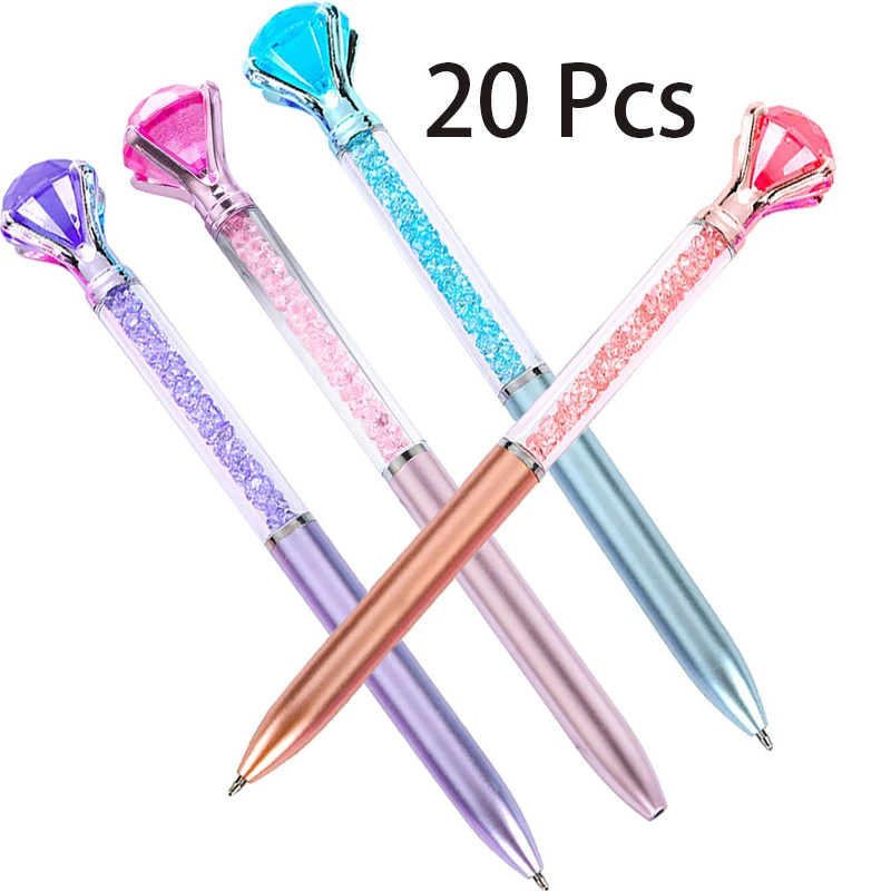 

20 Pcs Plastic Big Crystal Gem Ballpoint Twist Pens Sparkling Diamond