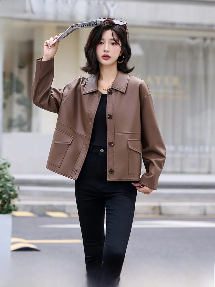 

Slimming Effect Leather Jaet Women's ort Sle eepskin Coat Spring Autumn New Arrival Heining Genuine Leather Jaet