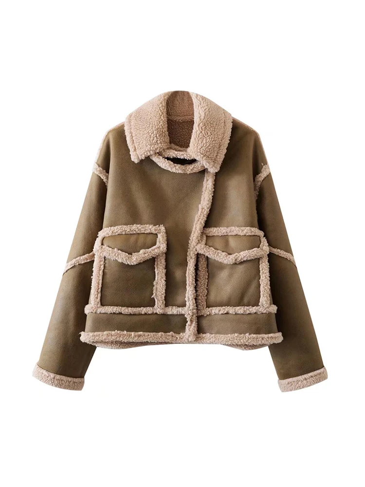 

2024 European and American style hot girl retro winter warm fur short coat female lamb wool motorcycle jacket tops