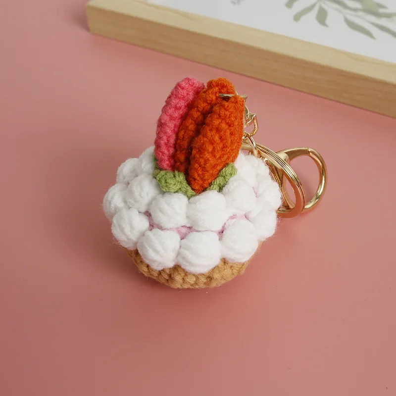 Porte-clés pendentif gâteau au chocolat doux, porte-clés au crochet pour sac, fabrication à la main, porte-clés gâteau dessert ogo, cadeaux créatifs, porte-clés nourriture mignonne