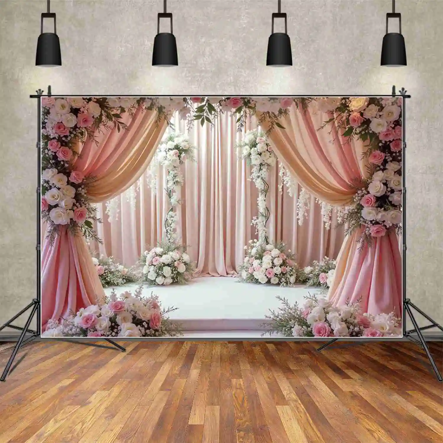 MOON.QG Hanging Flower Curtain Wedding Photo Backdrops Drapes Women's Birthday Photozone Background Draping Fabric Decorations