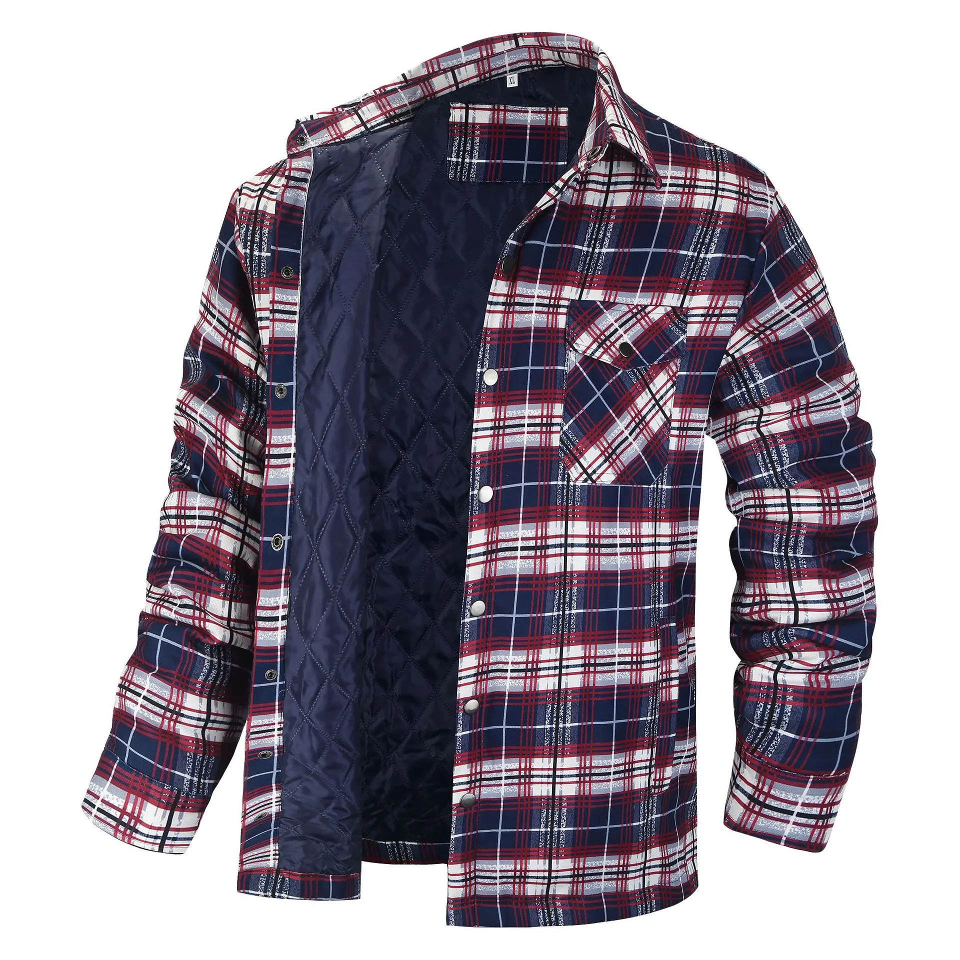 Winter Plaid Cotton Jackets Lapel Soft Keep Warm Cardigan Plus Size Men Shirt Coat Quilted Lined Flannel Shirt Jacket Hoodies