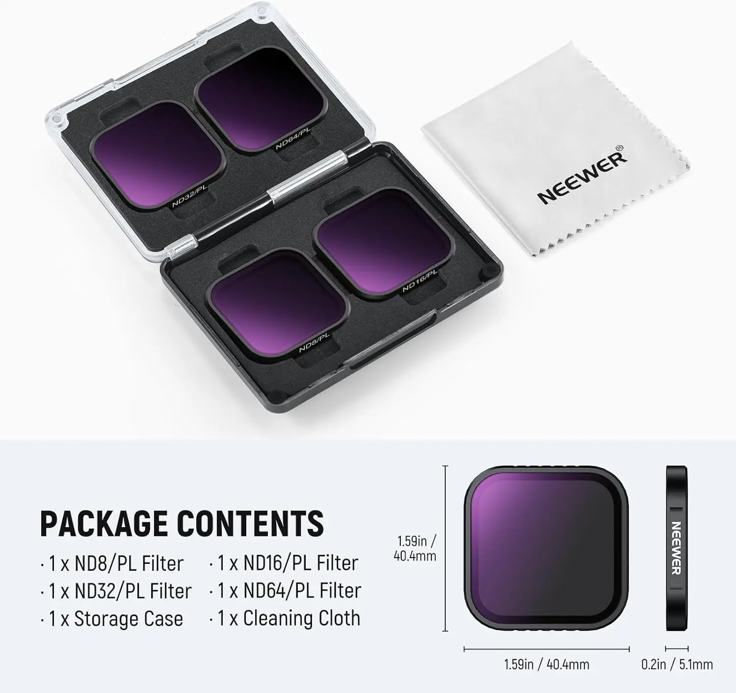 NEEWER 4er-Pack polarisiertes ND-Filterset, kompatibel mit Insta360 Ace Pro/Ace Pro 2, ND8/PL, ND16/PL, ND32/PL, ND64/PL – Detail 8
