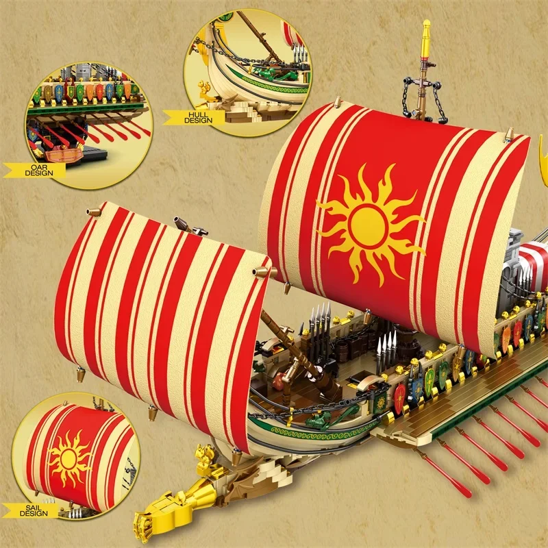 2982PCS Greek Trireme Building Blocks War Battle Ship Model Bricks Desktop Decoration Educational DIY Toy For Kids Holiday Gifts
