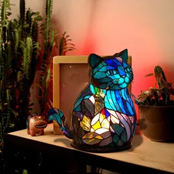 Home Decoration Cat Figures Resin Desktop Figurine Ornament Table Lamp Animal Sculpture Statue Home Interior Room Decor Items