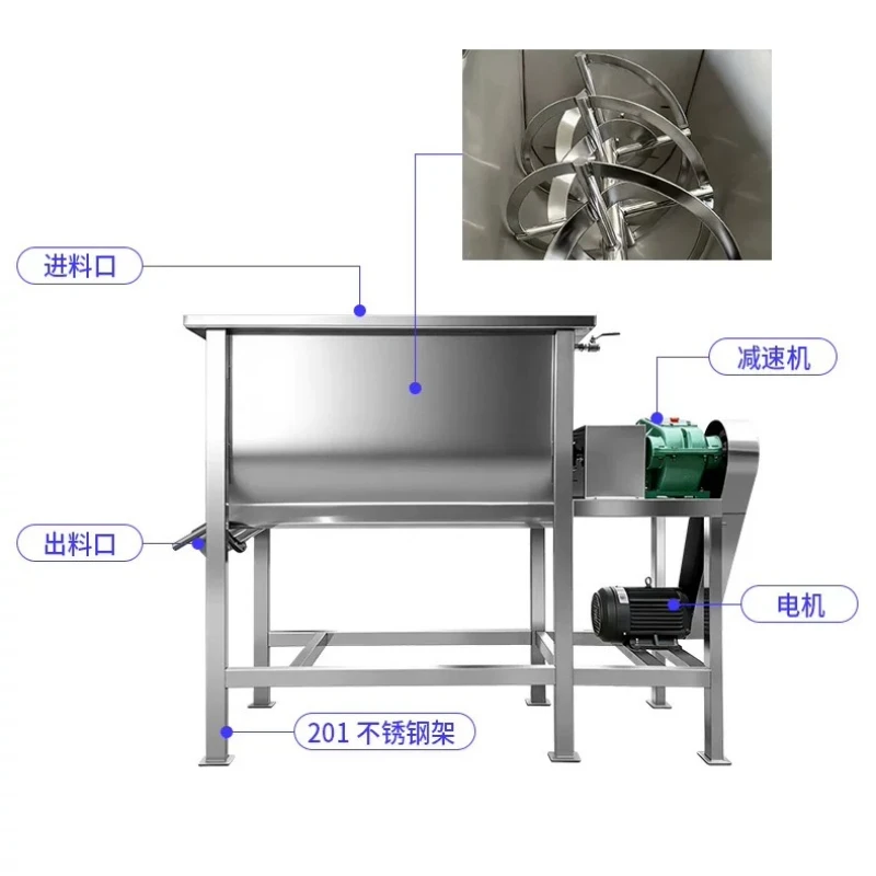 Stainless steel horizontal mixer Dry powder Food seasoning Multifunctional mixer Large ribbon dry and wet mixer