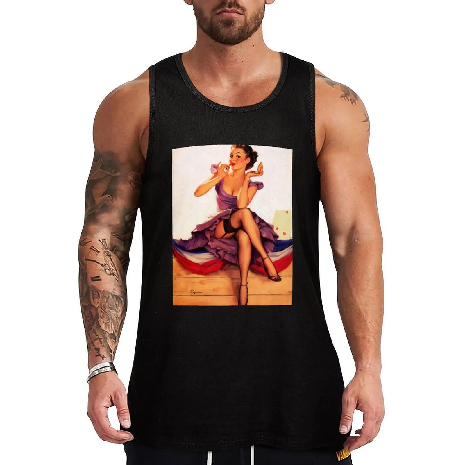 Pin-Up Girl - Elvgren - Vintage Tank Top t-shirts for Men's gym gym clothing anime top gym accessories men