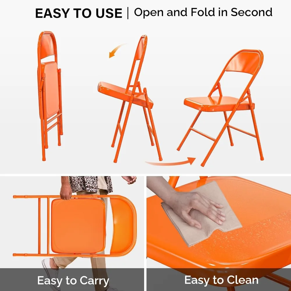 Sturdy Steel Folding Chairs with 350 lbs Capacity, Ideal for Indoor and Outdoor Use, Durable and Portable, Orange Color, Versati