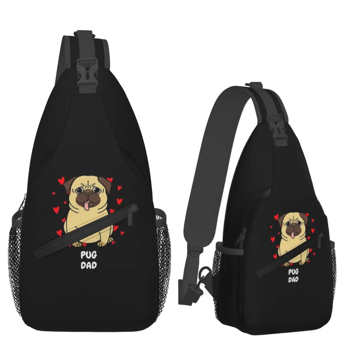 

Pug Dad Chest Bag Men Sling Crossbody Backpack Chest Bag Traveling Hiking Daypack Shoulder Bag