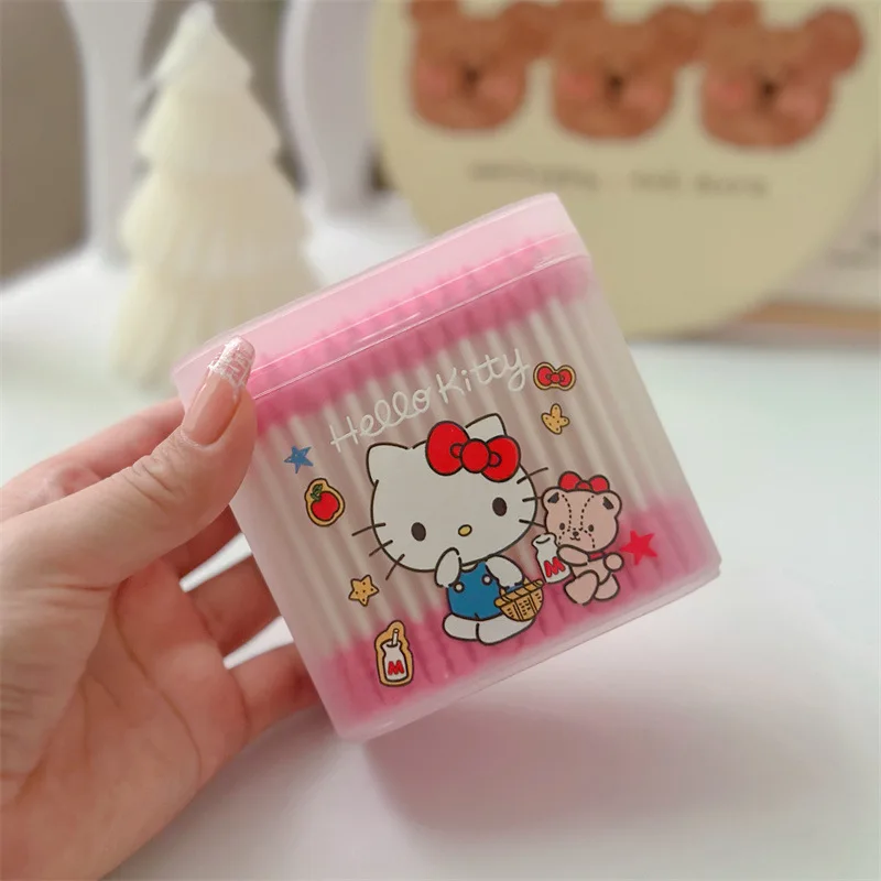 Hello Kitty Cartoon Cotton Swabs for Household Use Ear Cleaning Makeup Cotton Swabs Suitable for Ladies Children Gifts Wholesale