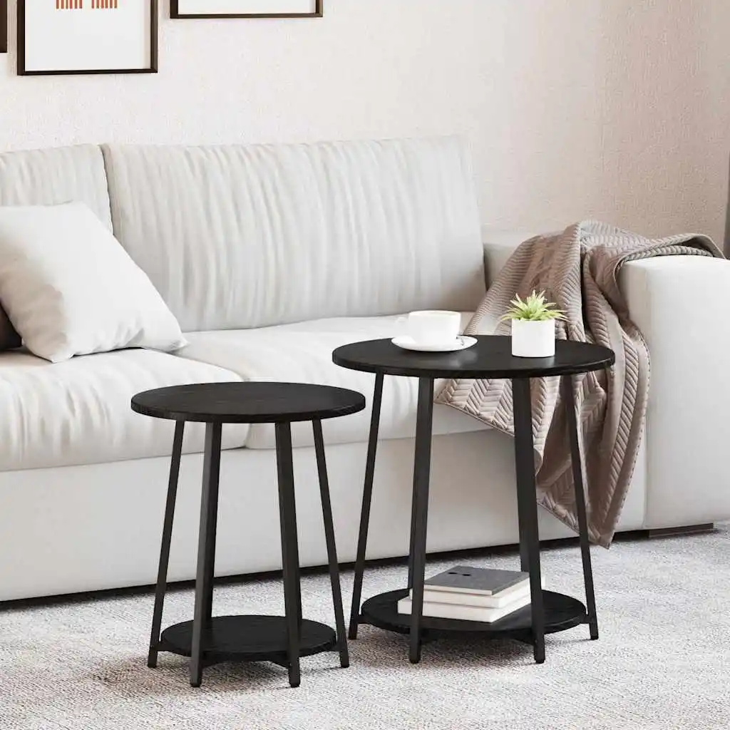 Set aus 2 Beistelltischen mit Ablage aus schwarzer Eiche, 50 x 50 x 51 cm, moderner Sofatisch für Wohnzimmer, Schlafzimmer, Sofa-Akzenttisch