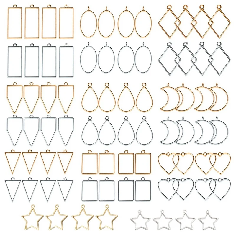 80 PCS Assorted Open Metal Bezels For Resin Pressed Frame Charms Earring And Necklaces Making Frames (Gold And Silver) Promotion