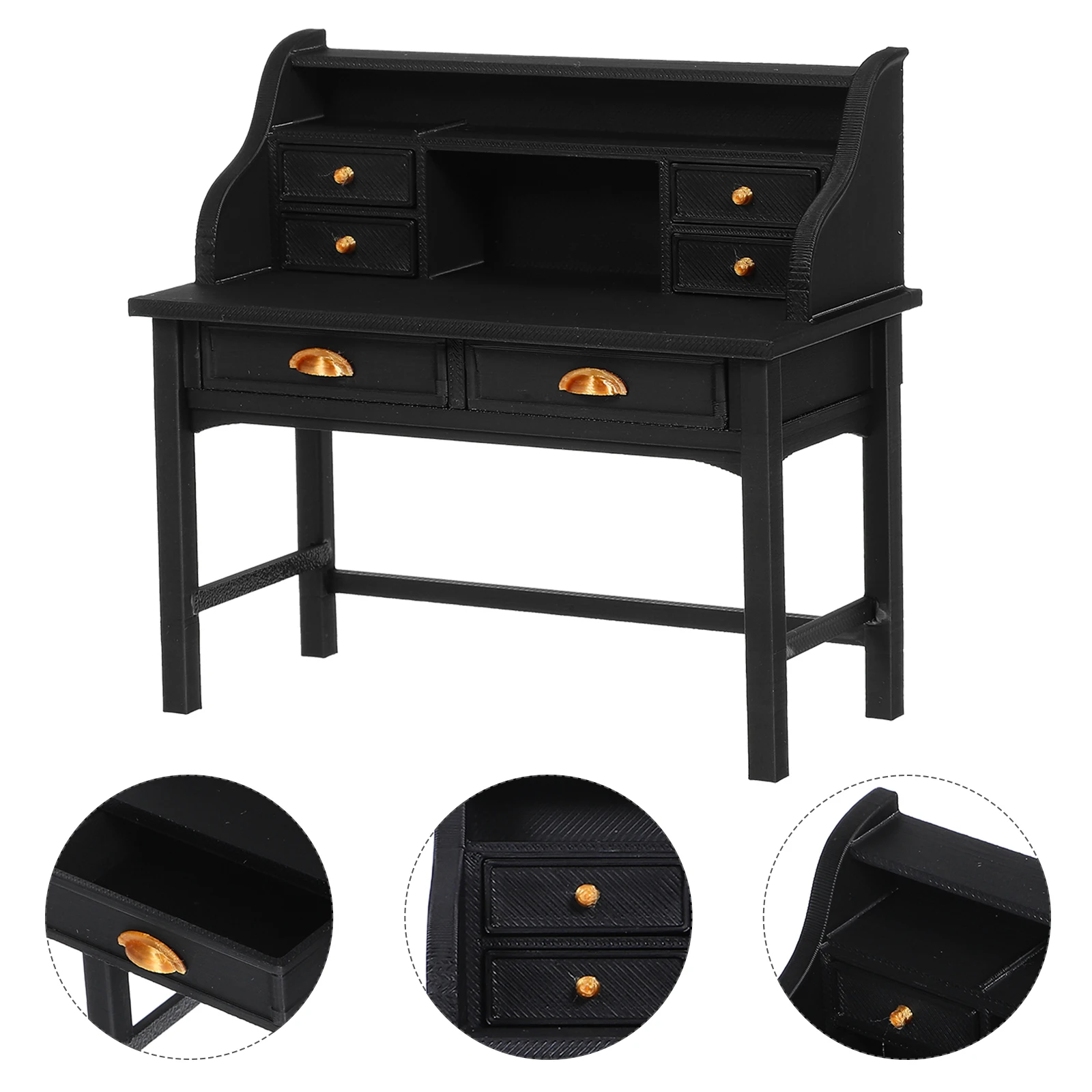 เฟอร์นิเจอร์บ้านตุ๊กตาขนาดเล็กสเกล 1:12 รายละเอียดสมจริง โต๊ะทำงานขนาดเล็กพร้อมลิ้นชักสำหรับบ้านตุ๊กตา โต๊ะเรียนขนาดกะทัดรัด แข็งแรงทนทาน