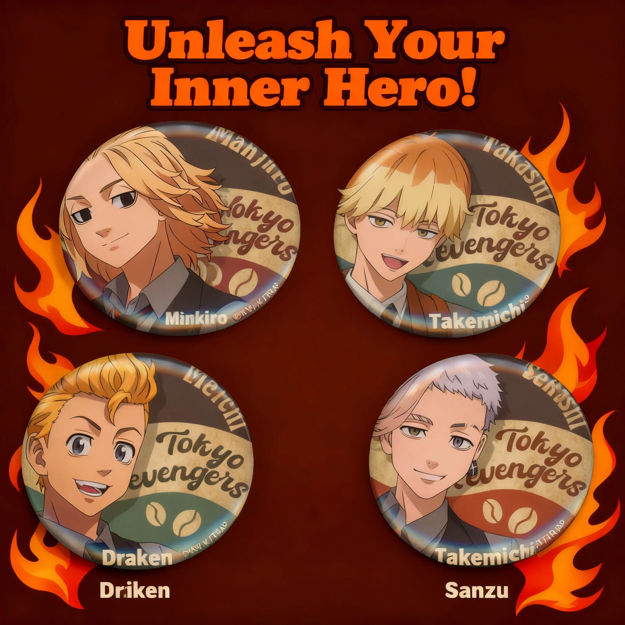 

Аниме-значки, брелоки, аксессуары, сувениры Tokyo Revengers: Такэмичи Ханагаки, Майки Сано, Дракен, Кен Рюгуцуджи