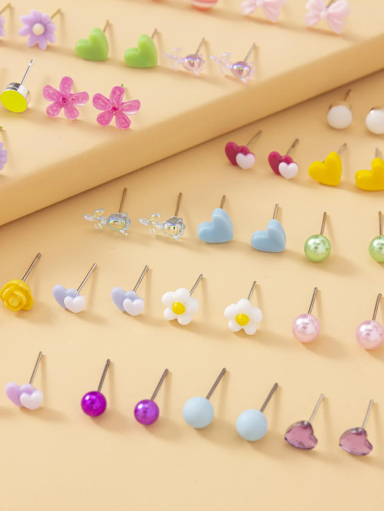 

30 Pairs Flower And Heart Stud Earrings For Women Cute Romantic Style