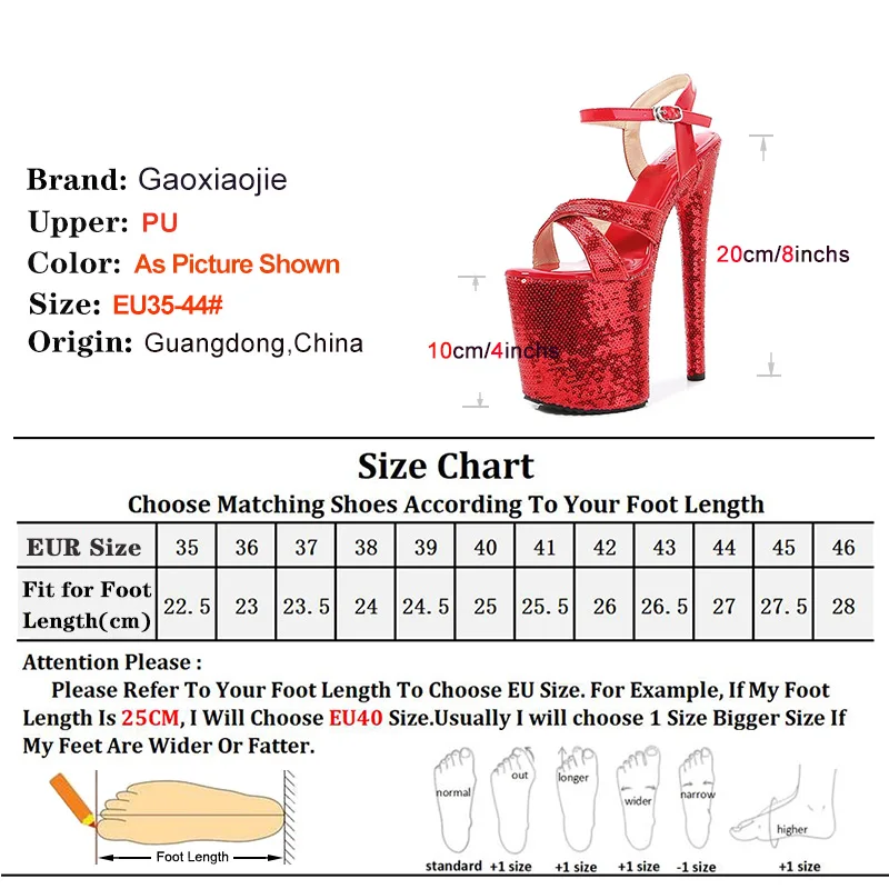 20CM 8inchs Super High Nightclub Sexy High Heels Thin Heels Waterproof Platform T Stage Steel Tube Dance Sandals Female Sequin