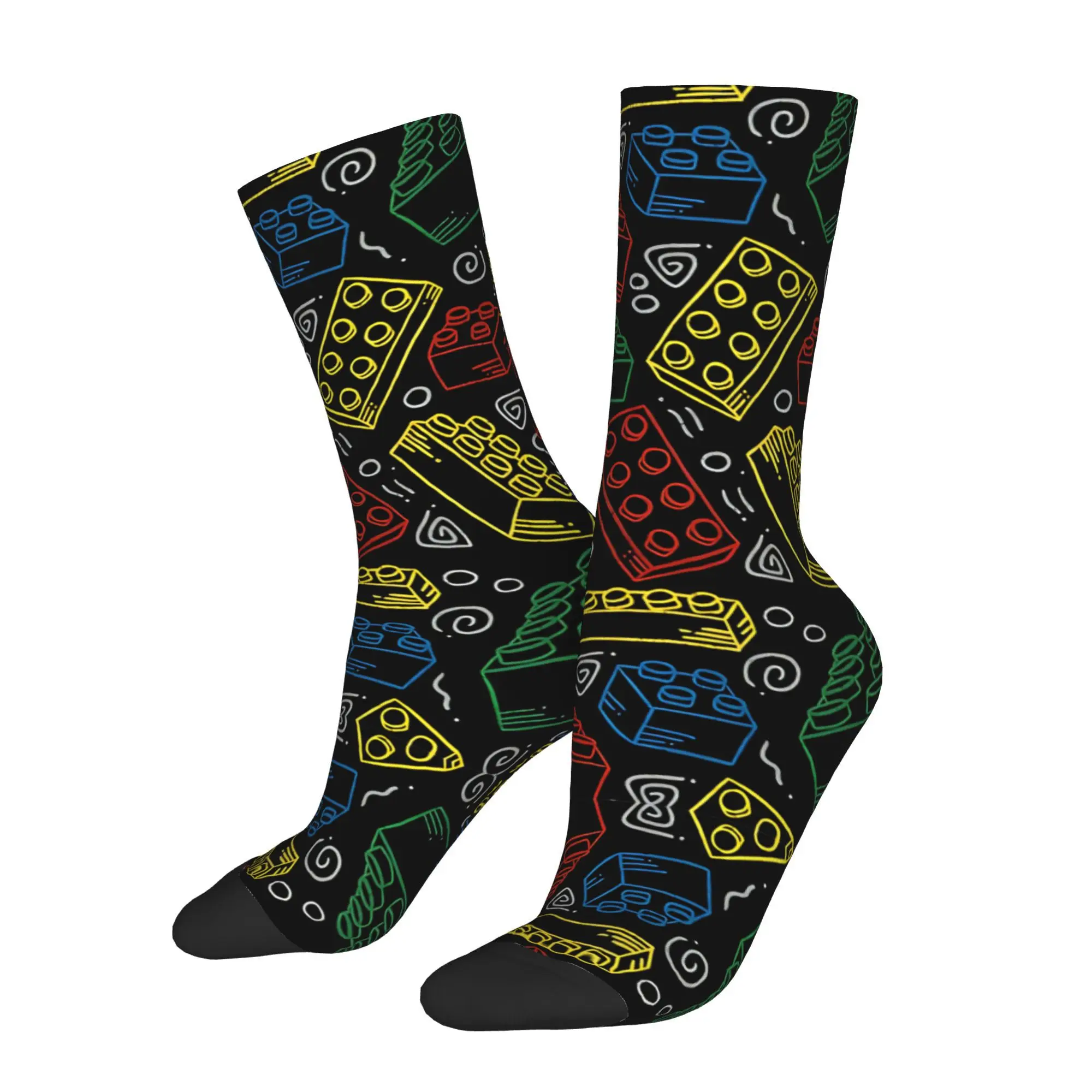 1pc Building Blocks  Printed Men's Socks Novelty Hip Hop Harajuku Pattern Crew Sock Casual Gift