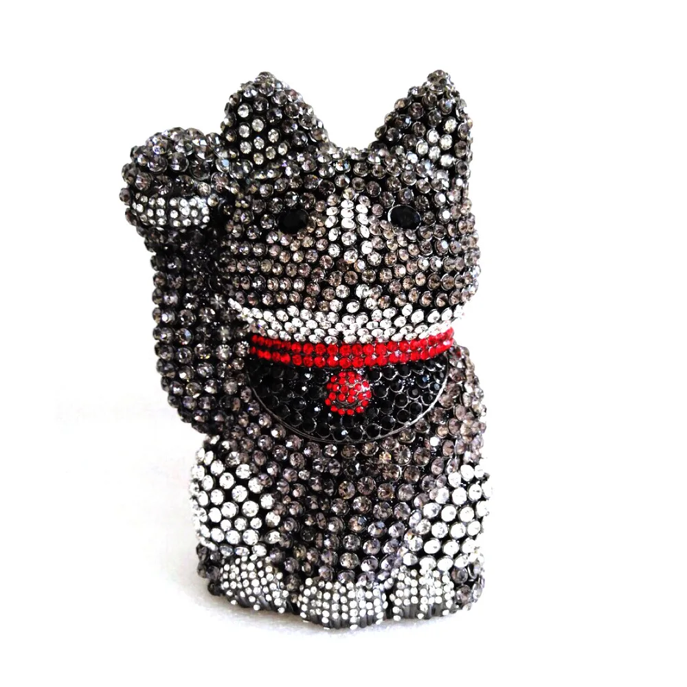 Criatividade sorte gato em forma de diamantes sacos de noite feminino metal cristal embreagem bolsa animal festa bolsa feminina luxo mini clutc