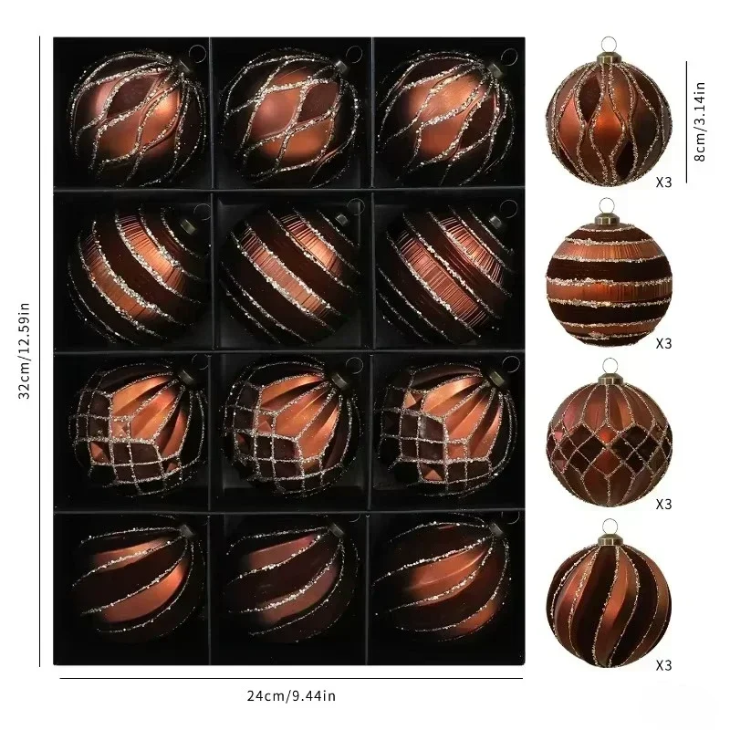 Christmas DIY Creative 12-piece 8cm Christmas Tree Decoration Pendant Matte Ball Display Party Red Silver Gold Gift Set Ball