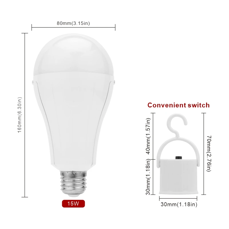 15w LED Emergency Light Bulb E27 1600mAh 85-265V Rechargeable Bulb for Home Power Failure Camping Tent Porch Garden Lamp