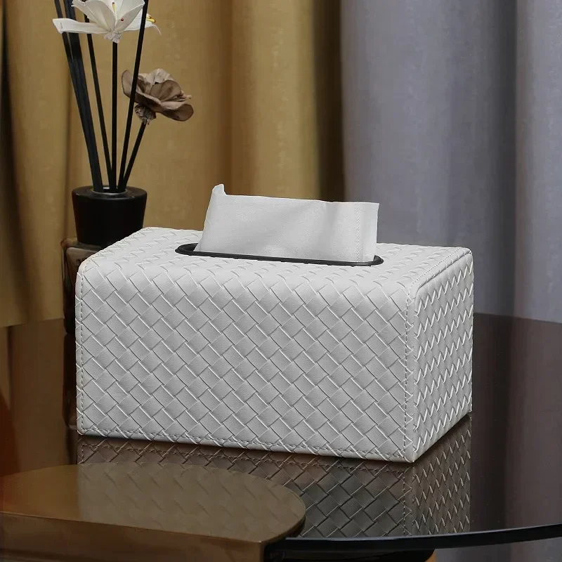 Woven Textured Paper Drawer Leather Tissue Box Rectangular Paper Box Square Storage Tank Living Room Home Decoration Storage