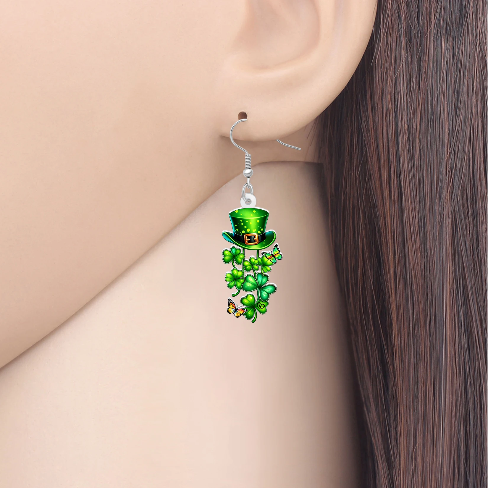 BONSNY Acrylic St Patrick Day Green Shamrock Earrings Lucky Clover Hat Spring Holiday Jewelry Irish Good Luck Gifts For Women