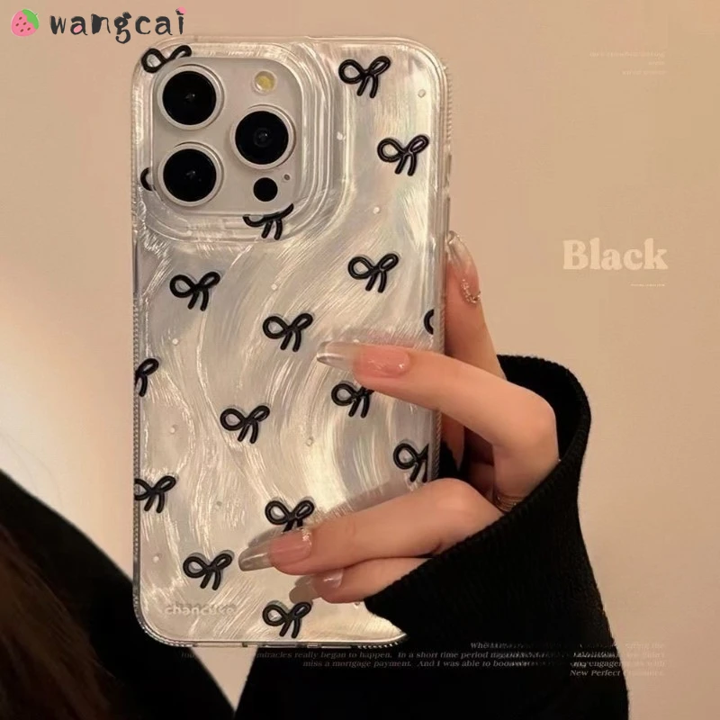 For Tecno Spark 20 Pro Plus 20C 10 10C 9 8C 5 4 Go Camon 30 20 19 Pro 16s 15 15 AIR 12 Phone Case Glitter Black Bow Soft Cover