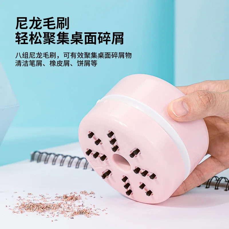 Deli Portable Mini Desk Vacuum Cleaner Cute Pattern Student Desktop Cleaner Dust Collecter For Office DIY Stationery Accessories