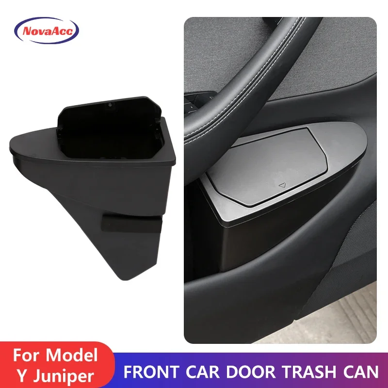 Front Car Door Trash Can For Tesla Model Y Juniper 2025 Door Side Storage Box Press Open Trash Bin Anti - Stain Garbage Barrel