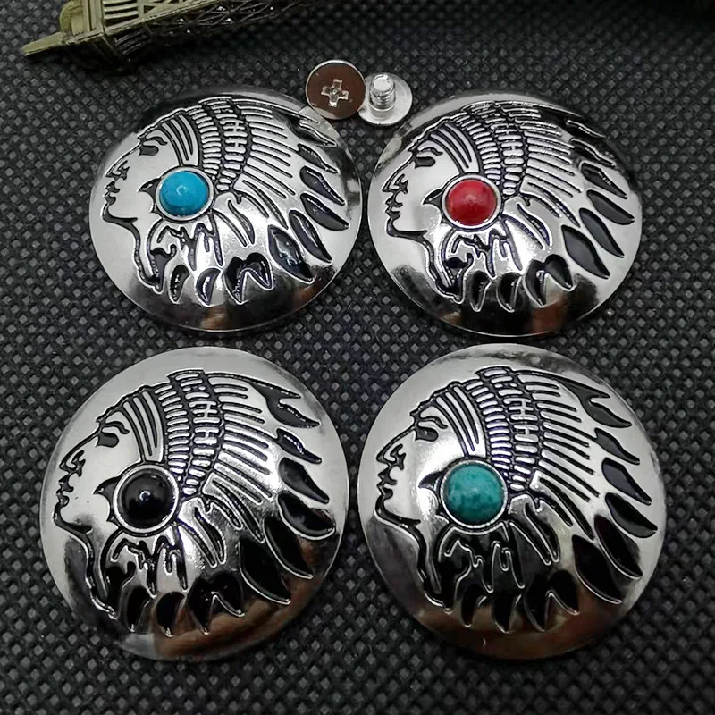 5Pcs 30mm Southeast Tribal Turquoise Indian Head Sewing Coat Cothes Closures Connector Leathercraft Conchos Shank Button