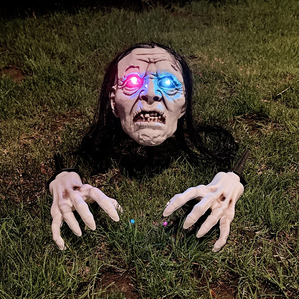Decoración de Halloween, fuego de campamento fantasma, luz nocturna parpadeante, decoración de patio/jardín al aire libre, calavera, esqueleto de terror, accesorios del Día de los muertos