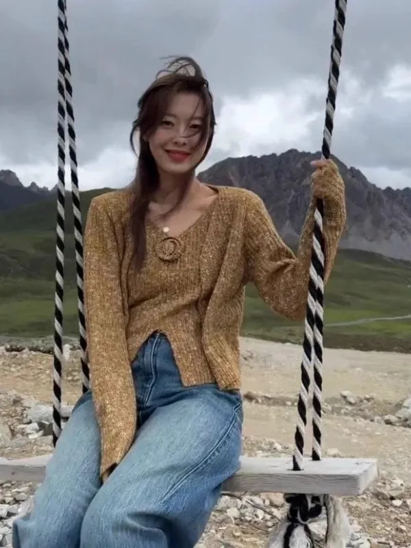 

Women's ort Outerwear Sweater Gentle Top Spring Autumn Winter Commute Sle Loose Fit Faux Fur Lined Long Sve round Ne